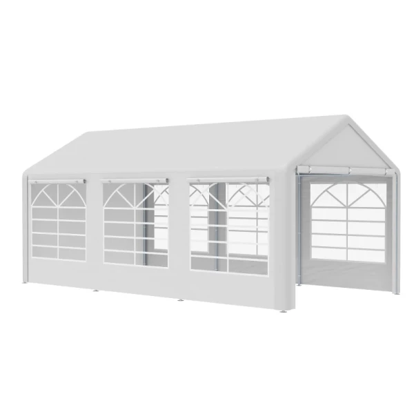 Paviljoen Partytent 3x6m Tuintent Paviljoen Met 4 Zijwanden Ramen Polyester + Metaal Wit 1