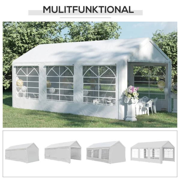  Paviljoen Partytent 3x6m Tuintent Paviljoen Met 4 Zijwanden Ramen Polyester + Metaal Wit 8