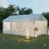  Paviljoen Partytent 3x6m Tuintent Paviljoen Met 4 Zijwanden Ramen Polyester + Metaal Wit 10