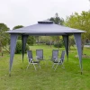  Paviljoen Partytent Met Dubbel Dak 3,45x3,45x2,68m Feesttent Paviljoen Metaal Polyester Grijs 2