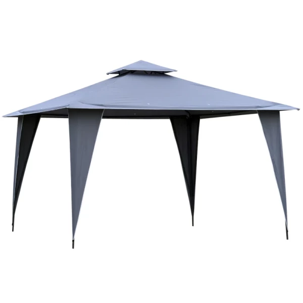 Paviljoen Partytent Met Dubbel Dak 3,45x3,45x2,68m Feesttent Paviljoen Metaal Polyester Grijs 1