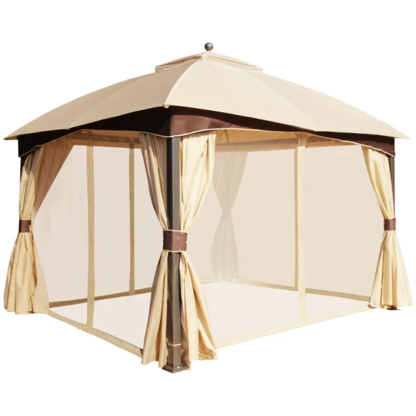  Paviljoen Tuinpaviljoen 3 X 4 M Tuintent Partytent Partytent Met 4 X Zijwanden Klamboe Ademend Dubbel Dak Metaal Polyester Kaki + Bruin 11