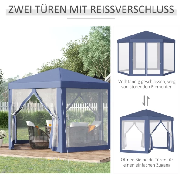  Paviljoen Tuinpaviljoen Met Klamboe Partytent Tuintent Partytent 6-hoekig Polyester + Metaal Blauw 195x250x250cm 6