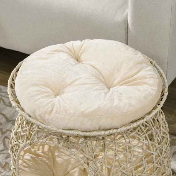  PE Rotan Kattenhuis 2 Niveaus Kattenhol Met Kussen 42cm X 42cm X 40cm Beige 6