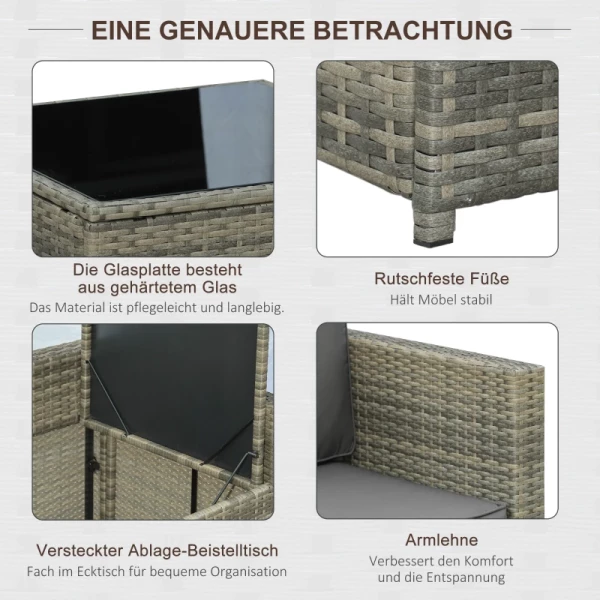 PE Rotan Tuinmeubelset Inclusief Kussen Verborgen Opslag Weerbestendig Grijs + Naturel 7