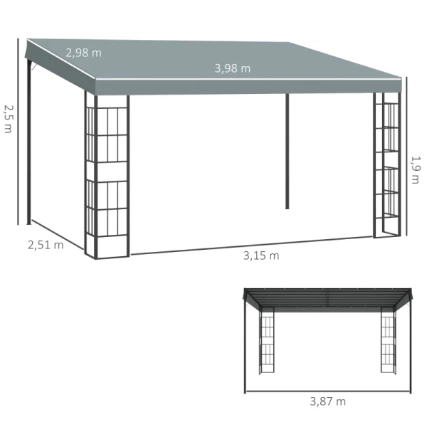  Pergola 4m X 3m Gazebo Gazebo Luifel Tent Metaal Polyester Grijs 3