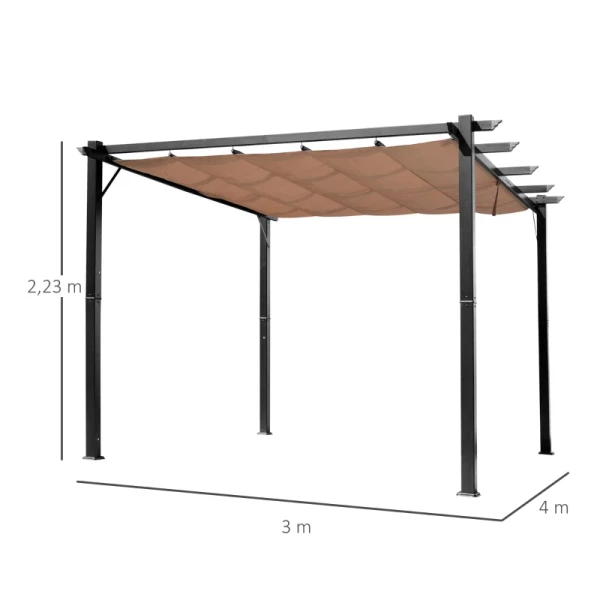  Pergola Paviljoen Met Verstelbaar Stoffen Dak 3 X 4 M Terrasoverkapping Aluminium Zonnescherm Overkapping Patio Tuin Grijs+bruin 3