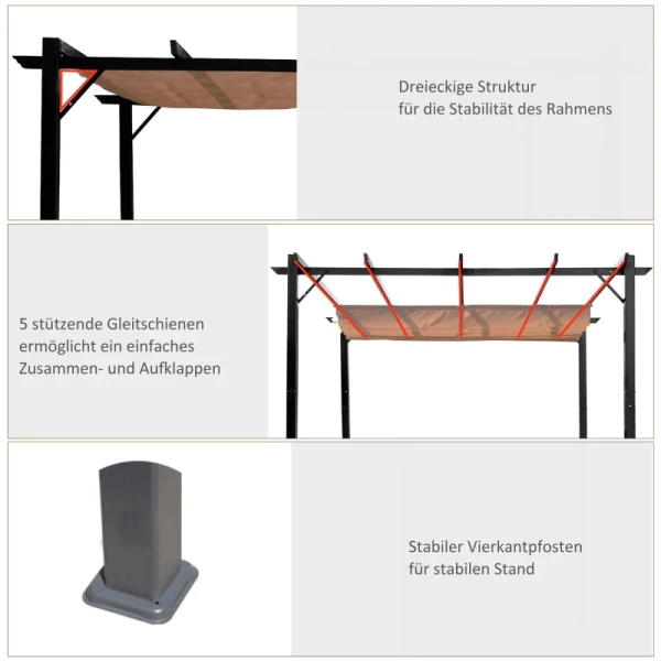  Pergola Paviljoen Met Verstelbaar Stoffen Dak 3 X 4 M Terrasoverkapping Aluminium Zonnescherm Overkapping Patio Tuin Grijs+bruin 6