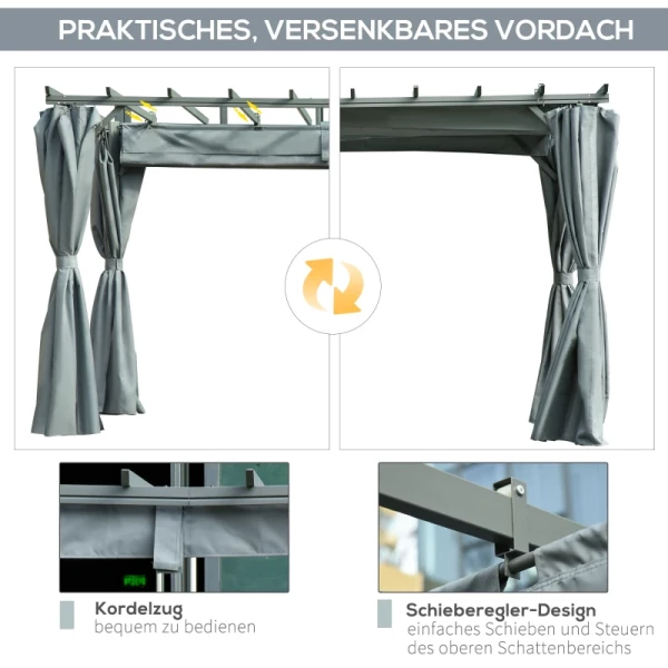  Pergola Paviljoen Met Verstelbare Stoffen Luifel Weerbestendig Waterafstotend Zonnescherm Polyester Staal Grijs 3,6 X 3 X 2,27 M 6