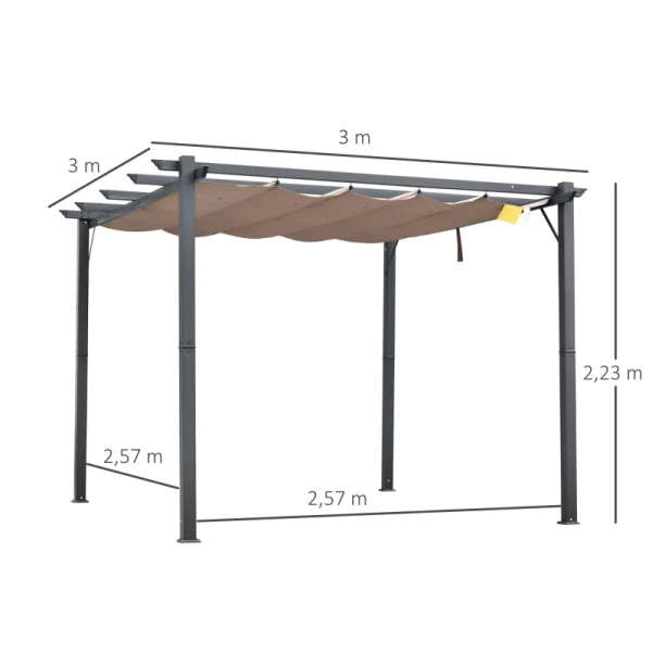  Pergola Paviljoen Terrasoverkapping Met Schuifdak Tuin Aluminium Antracietgrijs + Koffiebruin 3x3x2,23m 3