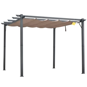  Pergola Paviljoen Terrasoverkapping Met Schuifdak Tuin Aluminium Antracietgrijs + Koffiebruin 3x3x2,23m 1