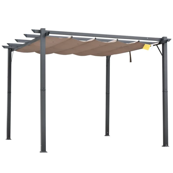 Pergola Paviljoen Terrasoverkapping Met Schuifdak Tuin Aluminium Antracietgrijs + Koffiebruin 3x3x2,23m 1