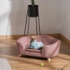  Pet Sofa Hondenmat Hondenbed Hondensofa Hondensofa Kattensofa Met Kussen Achterzak Pluche Schuim Grenen Hout Roze 70 X 47 X 30 Cm 2