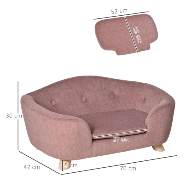  Pet Sofa Hondenmat Hondenbed Hondensofa Hondensofa Kattensofa Met Kussen Achterzak Pluche Schuim Grenen Hout Roze 70 X 47 X 30 Cm 3