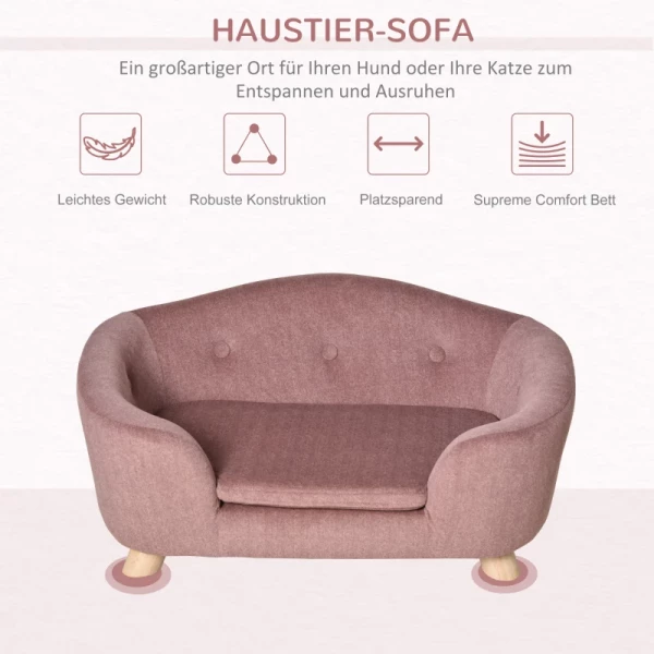  Pet Sofa Hondenmat Hondenbed Hondensofa Hondensofa Kattensofa Met Kussen Achterzak Pluche Schuim Grenen Hout Roze 70 X 47 X 30 Cm 7