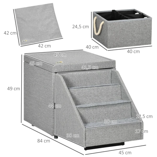  Pet Stairs Bed Intrekbare Trap Gevoerd 84cm X 45cm X 49cm Lichtgrijs 3