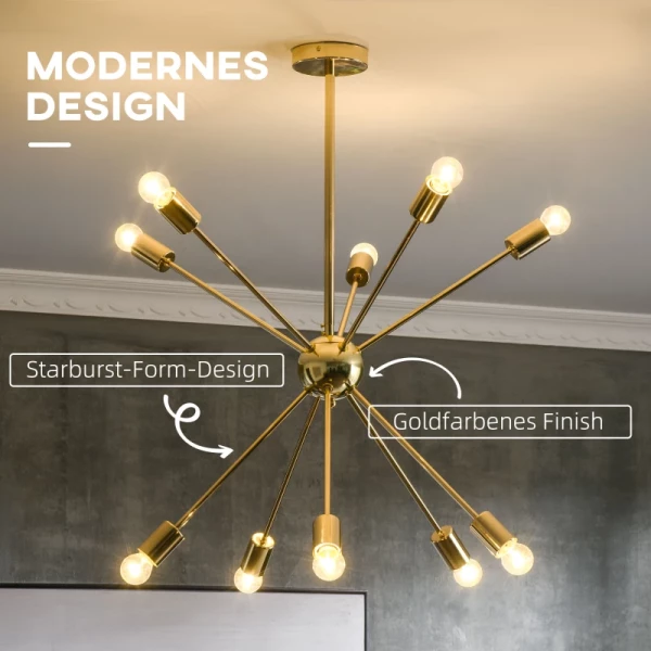  Plafondlamp, Sputnik-lamp, Vintage Design, E27-fitting, 10-lichts, Goudkleurig 4