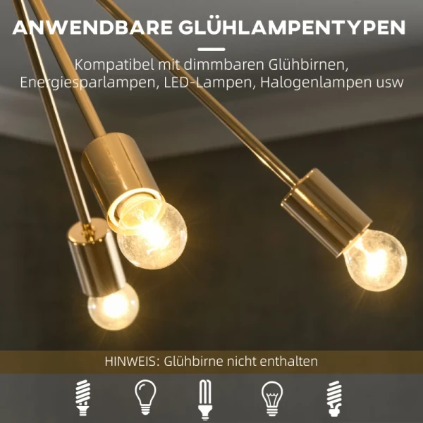  Plafondlamp, Sputnik-lamp, Vintage Design, E27-fitting, 10-lichts, Goudkleurig 5