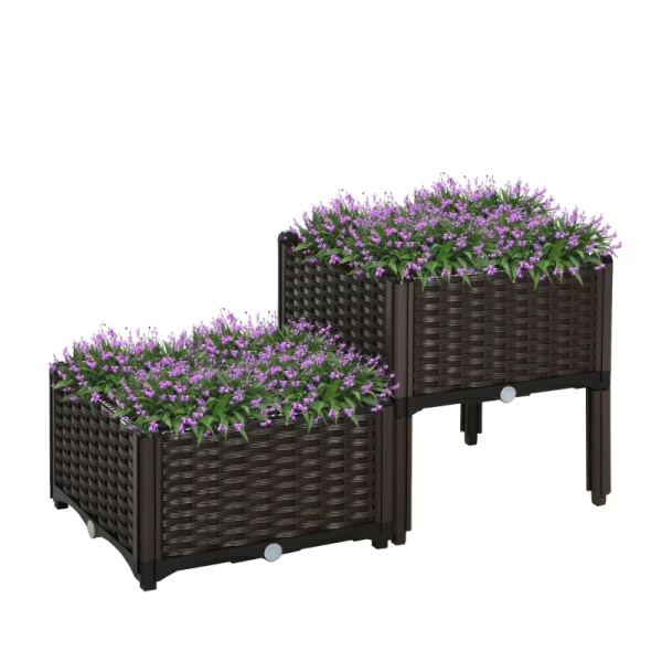  Plantenbak Met Verhoogd Bed En Afvoergaten Rotan-look Bloembak PP Bruin 40 X 40 X 44 Cm 11