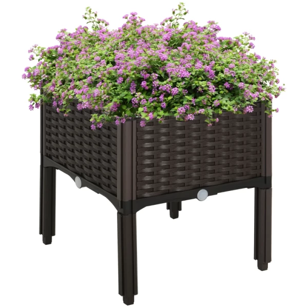 Plantenbak Met Verhoogd Bed En Afvoergaten Rotan-look Bloembak PP Bruin 40 X 40 X 44 Cm 1