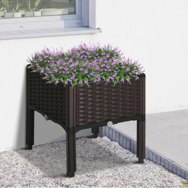  Plantenbak Met Verhoogd Bed En Afvoergaten Rotan-look Bloembak PP Bruin 40 X 40 X 44 Cm 10