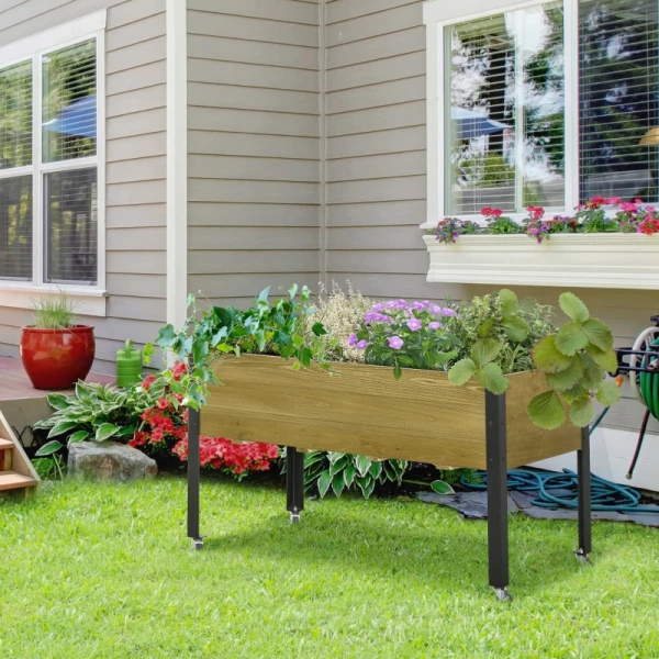  Plantenbak Op Wielen Plantentafel Bloembak Met Afvoer Massief Hout Vliesstof Lichtbruin 120 X 60 X 72 Cm 10