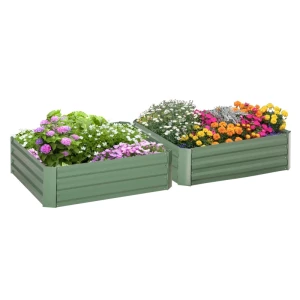  Plantenbakken Set Van 2 Plantenbakken Open Basis Stalen Frame Groen (2 X) 100 X 100 X 30 Cm 1