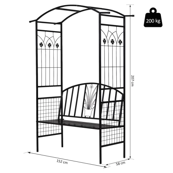  Plantenboog Met Zitbank Archway Trellis Trellis Tuin Boogdak Metaal Zwart 154 X 60 X 205 Cm 3