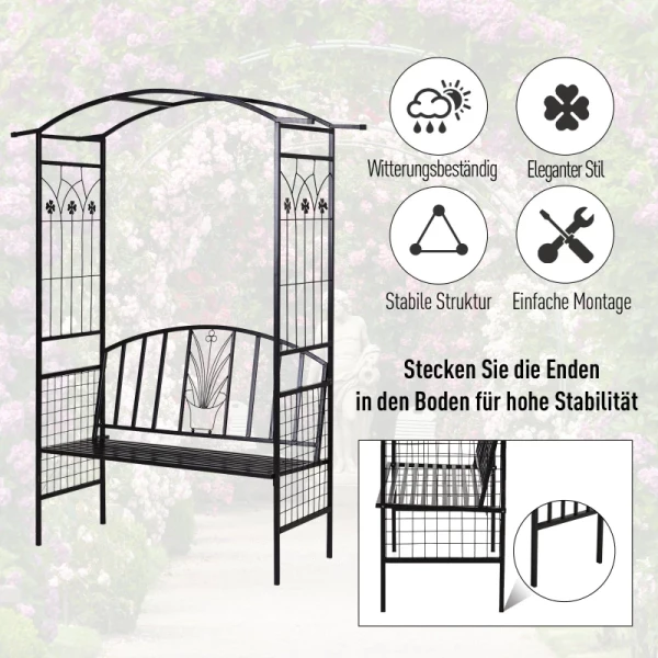  Plantenboog Met Zitbank Archway Trellis Trellis Tuin Boogdak Metaal Zwart 154 X 60 X 205 Cm 5