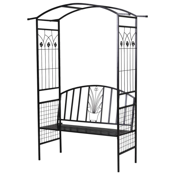 Plantenboog Met Zitbank Archway Trellis Trellis Tuin Boogdak Metaal Zwart 154 X 60 X 205 Cm 1