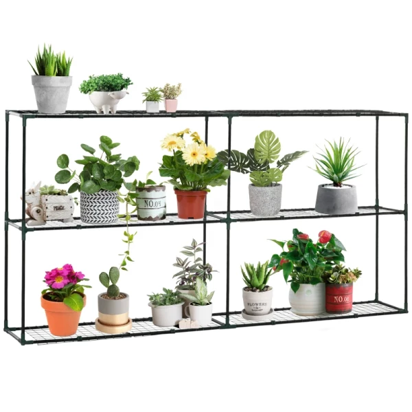 Plantenrek 3 Niveaus Draadplanken Indoor & Outdoor Metalen Frame 222 X 30 X 114 Cm 1