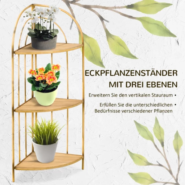  Plantenstandaard Bloemenrek 3 Lagen Roestbestendige Verf Metalen Frame Lichtbruin 36,5 X 36,5 X 108 Cm 4