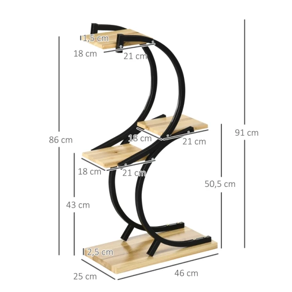  Plantenstandaard Met 4 Planken Massief Hout Weerbestendig 46cm X 25cm X 91cm Zwart + Naturel 3