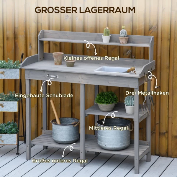  Plantentafel Met Dienblad Vurenhout Grijs 117 X 45 X 121 Cm 5