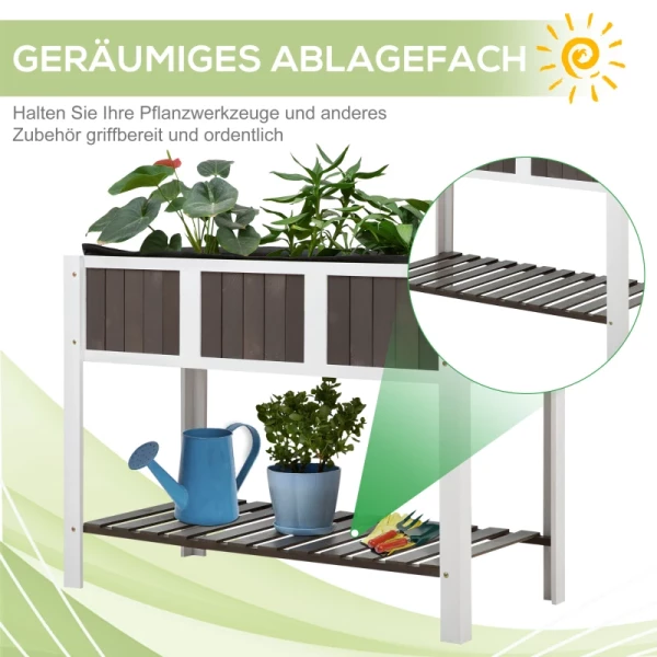  Plantentafel Verhoogd Bed Tuintafel Houten Tuinbedden Voor Groenten Bloemen Plantenbakken Met Plank 119 X 57 X 89 Cm Dennenhout Niet-geweven Stof Wit+grijs 4