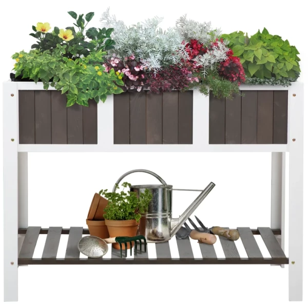  Plantentafel Verhoogd Bed Tuintafel Houten Tuinbedden Voor Groenten Bloemen Plantenbakken Met Plank 119 X 57 X 89 Cm Dennenhout Niet-geweven Stof Wit+grijs 10