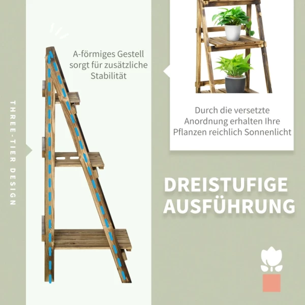  Plantentrap Bloemenbank Bloementrap Bloemenplank Plantenplank Bloemenstandaard 3 Treden Vurenhout Donkerbruin 40 X 37 X 93 Cm 5