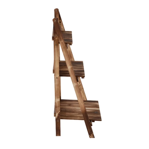  Plantentrap Bloemenbank Bloementrap Bloemenplank Plantenplank Bloemenstandaard 3 Treden Vurenhout Donkerbruin 60 X 37 X 93 Cm 5