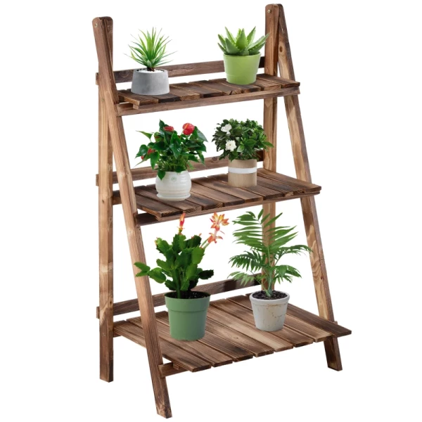  Plantentrap Bloemenbank Bloementrap Bloemenplank Plantenplank Bloemenstandaard 3 Treden Vurenhout Donkerbruin 60 X 37 X 93 Cm 1