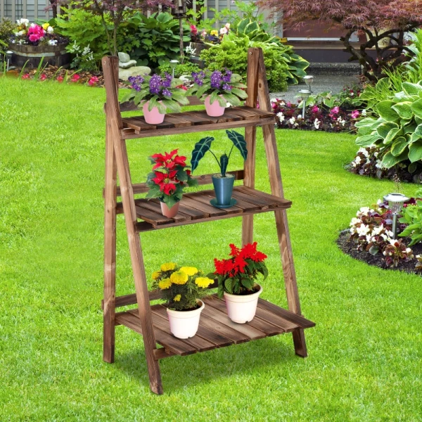  Plantentrap Bloemenbank Bloementrap Bloemenplank Plantenplank Bloemenstandaard 3 Treden Vurenhout Donkerbruin 60 X 37 X 93 Cm 10