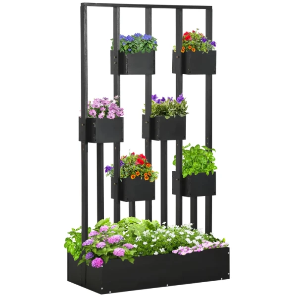  Planter Combo Modular Design Stand Frame Naturel Hout Zwart 90x45x170cm 1