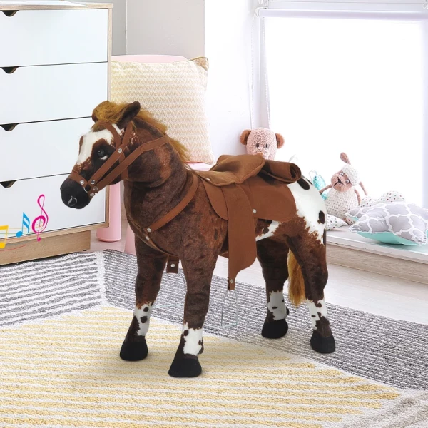  Play Horse Rijpaard Voor Kinderen Met Paardengeluid Staand Paard Knuffel Voor 3+ Jaar Kinderspeelgoed Metaal Bruin + Wit 85 X 28 X 60 Cm 2