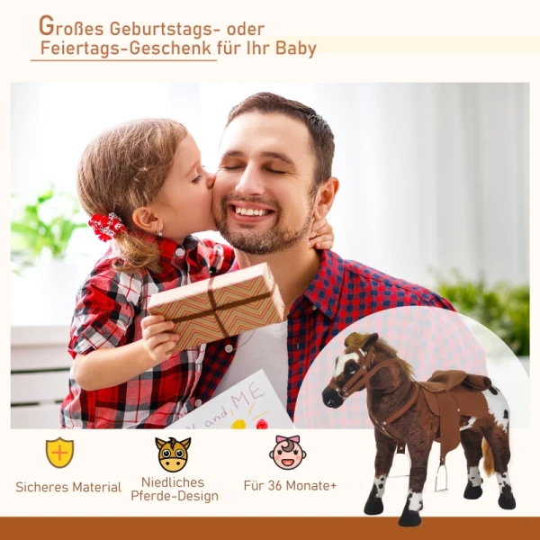  Play Horse Rijpaard Voor Kinderen Met Paardengeluid Staand Paard Knuffel Voor 3+ Jaar Kinderspeelgoed Metaal Bruin + Wit 85 X 28 X 60 Cm 4