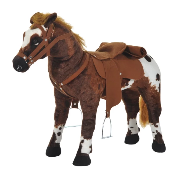 Play Horse Rijpaard Voor Kinderen Met Paardengeluid Staand Paard Knuffel Voor 3+ Jaar Kinderspeelgoed Metaal Bruin + Wit 85 X 28 X 60 Cm 1