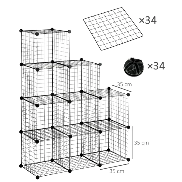  Plug-in Rekken, Kubusplank, Schoenenrek, 9 Kubussen, Modulaire Structuur, Staal, Zwart, 35 X 35 X 35 Cm Per Kubus 3