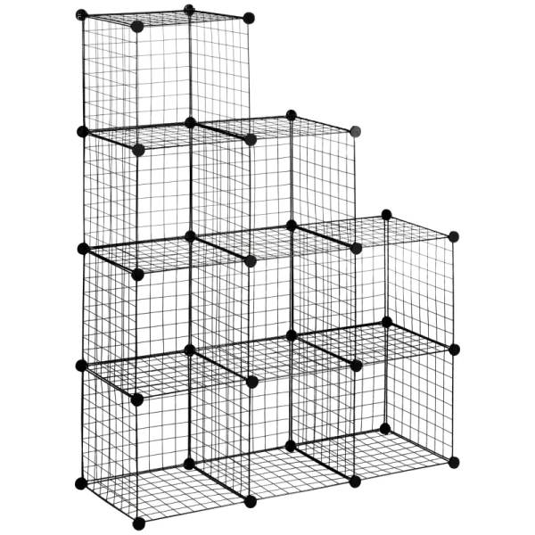 Plug-in Rekken, Kubusplank, Schoenenrek, 9 Kubussen, Modulaire Structuur, Staal, Zwart, 35 X 35 X 35 Cm Per Kubus 1