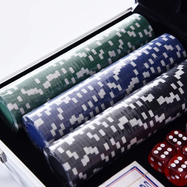  Pokerkoffer Pokerset 300 Pokerchips 2x Pak Kaarten 5x Dobbelstenen 1x Aluminium Koffer Pokerset Chipskoffer Aluminium + Polystyreen 38x20,5x6,5 Cm 4
