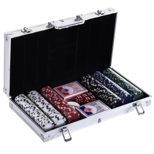  Pokerkoffer Pokerset 300 Pokerchips 2x Pak Kaarten 5x Dobbelstenen 1x Aluminium Koffer Pokerset Chipskoffer Aluminium + Polystyreen 38x20,5x6,5 Cm 1