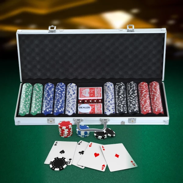  Pokerkoffer Pokerset 500 Pokerchips 2x Pak Kaarten 5x Dobbelstenen 1x Aluminium Koffer Pokerset Chipskoffer Aluminium + Polystyreen 55,5x22x6,5cm 2