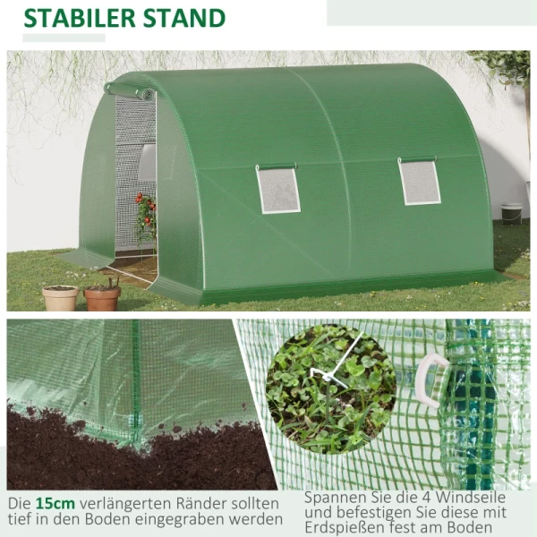  Poly Broeikas Walk-in Poly Tunnel 3 X 3 M Broeikas Met 4 Ramen Broeikas Vorstbescherming Stalen Buis Donkergroen 5